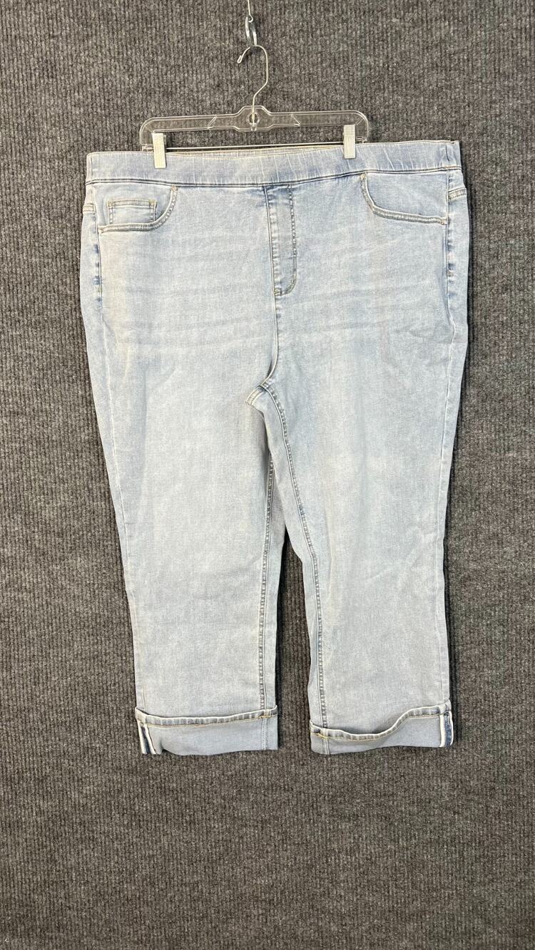 Isaac Mizrahi Jeans Womens Plus 24W Tall Blue Light Wash Straight Leg Cuffed
